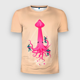 Мужская футболка 3D Slim с принтом В плену у Кальмара в Санкт-Петербурге, 100% полиэстер с улучшенными характеристиками | приталенный силуэт, круглая горловина, широкие плечи, сужается к линии бедра | squid game | игра в кальмара | игра на выживание | сериал | сериалы