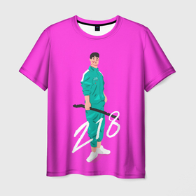 Мужская футболка 3D с принтом Опасный 218 в Екатеринбурге, 100% полиэфир | прямой крой, круглый вырез горловины, длина до линии бедер | squid game | игра в кальмара | игра на выживание | сериал | сериалы