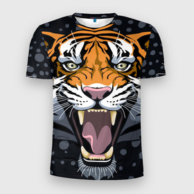 Мужская футболка 3D спортивная с принтом Амурский тигр в ночи , 100% полиэстер с улучшенными характеристиками | приталенный силуэт, круглая горловина, широкие плечи, сужается к линии бедра | Тематика изображения на принте: 2022 | aggression | amur tiger | beast | grin | new year | night | open mouth | predator | snowfall | winter | year of the tiger | агрессия | амурский тигр | год тигра | зверь | зима | новый год | ночь | оскал | открытая пасть | снегопад | хищник