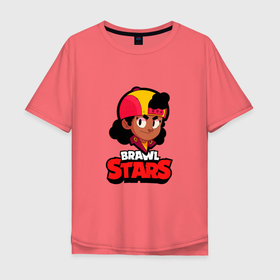 Мужская футболка хлопок Oversize с принтом Meg BrawlStars в Тюмени, 100% хлопок | свободный крой, круглый ворот, “спинка” длиннее передней части | Тематика изображения на принте: brawl | brawl stars | brawlstars | mec | meg | бравл | бравлстарс | мег | мек | мэг | мэк