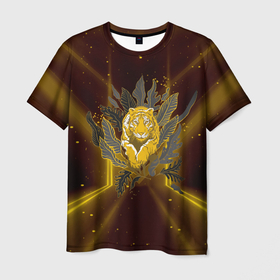 Мужская футболка 3D с принтом Золотой тигр 2022 , 100% полиэфир | прямой крой, круглый вырез горловины, длина до линии бедер | 2022 | год тигра | новый год | новый год 2022 | символ года | тигр | тигренок | тигрица | тигры
