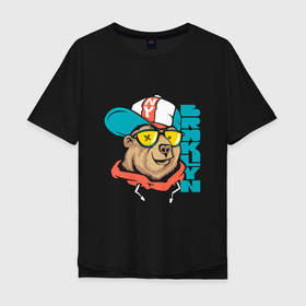 Мужская футболка хлопок Oversize с принтом Brooklyn Bear в Екатеринбурге, 100% хлопок | свободный крой, круглый ворот, “спинка” длиннее передней части | art | bear | brooklyn | cap | hipster | teddy bear | арт | бруклин | кепка | медведь | мишка | очки | хипстер