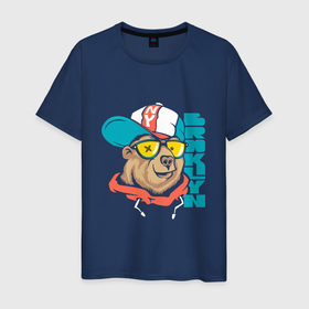 Мужская футболка хлопок с принтом Brooklyn Bear в Белгороде, 100% хлопок | прямой крой, круглый вырез горловины, длина до линии бедер, слегка спущенное плечо. | art | bear | brooklyn | cap | hipster | teddy bear | арт | бруклин | кепка | медведь | мишка | очки | хипстер