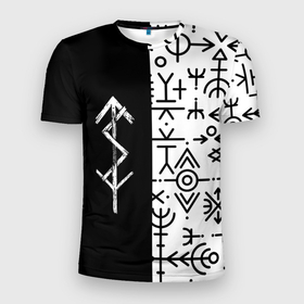 Мужская футболка 3D Slim с принтом ПАТТЕРН РУНЫ | RUNES (Z) в Курске, 100% полиэстер с улучшенными характеристиками | приталенный силуэт, круглая горловина, широкие плечи, сужается к линии бедра | runes | древние знаки | знак рода | знаки | иероглифы | руны | русь | символы | славяне | славянская символика