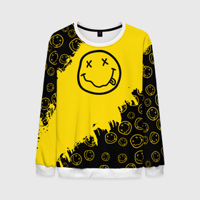 Мужской свитшот 3D с принтом Nirvana Smile | Нирвана Рваный Паттерн в Новосибирске, 100% полиэстер с мягким внутренним слоем | круглый вырез горловины, мягкая резинка на манжетах и поясе, свободная посадка по фигуре | album | curt | grunge | kobain | logo | music | nevermind | nirvana | pattern | rock | smells like | smile | teen spirit | альбом | брызги | гитара | гранж | курт кобейн | логотип | музыка | невермайнд | нирвана | паттерн | потертости | рок | сма
