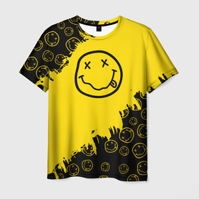 Мужская футболка 3D с принтом Nirvana Smile | Нирвана Рваный Паттерн в Тюмени, 100% полиэфир | прямой крой, круглый вырез горловины, длина до линии бедер | album | curt | grunge | kobain | logo | music | nevermind | nirvana | pattern | rock | smells like | smile | teen spirit | альбом | брызги | гитара | гранж | курт кобейн | логотип | музыка | невермайнд | нирвана | паттерн | потертости | рок | сма