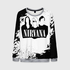 Мужской свитшот 3D с принтом Нирвана Рок Группа Гранж ЧБ | Nirvana , 100% полиэстер с мягким внутренним слоем | круглый вырез горловины, мягкая резинка на манжетах и поясе, свободная посадка по фигуре | album | curt | group | grunge | kobain | logo | music | nevermind | nirvana | pattern | rock | smells like | smile | teen spirit | альбом | брызги | гитара | гранж | группа | курт кобейн | логотип | музыка | невермайнд | нирвана | паттерн | потер