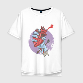 Мужская футболка хлопок Oversize с принтом Zombie Heart в Петрозаводске, 100% хлопок | свободный крой, круглый ворот, “спинка” длиннее передней части | arrow | art | hand | heart | zombie | арт | зомби | рука | сердце | стрела