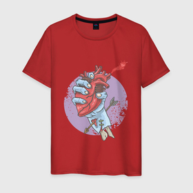Мужская футболка хлопок с принтом Zombie Heart в Курске, 100% хлопок | прямой крой, круглый вырез горловины, длина до линии бедер, слегка спущенное плечо. | arrow | art | hand | heart | zombie | арт | зомби | рука | сердце | стрела