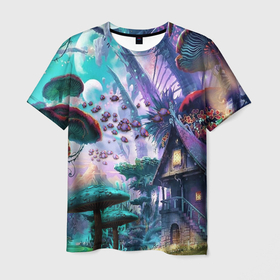 Мужская футболка 3D с принтом FantasyFish , 100% полиэфир | прямой крой, круглый вырез горловины, длина до линии бедер | fantasy | fish | home | mushroom | planet | stars | грибы | дом | звезды | планеты | рыба | фантазия | фентези
