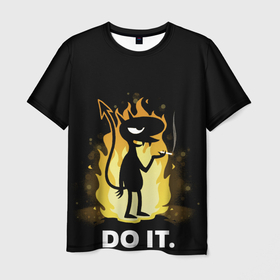 Мужская футболка 3D с принтом Чертенок Do it в Курске, 100% полиэфир | прямой крой, круглый вырез горловины, длина до линии бедер | do it | огонь | пламя | сделай это | чертенок