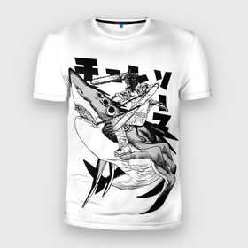 Мужская футболка 3D Slim с принтом Человек бензопила на акуле в Петрозаводске, 100% полиэстер с улучшенными характеристиками | приталенный силуэт, круглая горловина, широкие плечи, сужается к линии бедра | chainsaw man | акула | аниме | бензопила | демон бензопилы | дэнджи | манга | монстр | охотник на демонов | человекбензопила