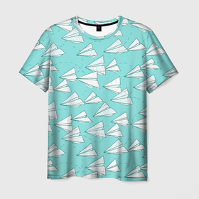 Мужская футболка 3D с принтом Paper Airlines в Петрозаводске, 100% полиэфир | прямой крой, круглый вырез горловины, длина до линии бедер | paper airlines | бумажные авиалинии | бумажные самолетики | паттерн | самолеты
