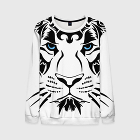 Мужской свитшот 3D с принтом Водяной голубоглазый тигр , 100% полиэстер с мягким внутренним слоем | круглый вырез горловины, мягкая резинка на манжетах и поясе, свободная посадка по фигуре | Тематика изображения на принте: 2022 | blue eyes | new year | ornament | pattern | predator | strength and tranquility | water tiger | year of the tiger | водяной тигр | год тигра | голубые глаза | новый год | орнамент | сила и спокойствие | узор | хищник