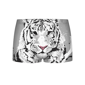 Мужские трусы 3D с принтом Белый снежный тигр в Тюмени, 50% хлопок, 50% полиэстер | классическая посадка, на поясе мягкая тканевая резинка | 2022 | art | beast | new year | predator | splashes and drops | white tiger | year of the tiger | белый тигр | брызги и капли | год тигра | зверь | искусство | новый год | хищник