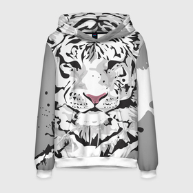 Мужская толстовка 3D с принтом Белый снежный тигр в Екатеринбурге, 100% полиэстер | двухслойный капюшон со шнурком для регулировки, мягкие манжеты на рукавах и по низу толстовки, спереди карман-кенгуру с мягким внутренним слоем. | 2022 | art | beast | new year | predator | splashes and drops | white tiger | year of the tiger | белый тигр | брызги и капли | год тигра | зверь | искусство | новый год | хищник