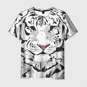 Мужская футболка 3D с принтом Белый снежный тигр в Тюмени, 100% полиэфир | прямой крой, круглый вырез горловины, длина до линии бедер | 2022 | art | beast | new year | predator | splashes and drops | white tiger | year of the tiger | белый тигр | брызги и капли | год тигра | зверь | искусство | новый год | хищник