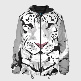 Мужская куртка 3D с принтом Белый снежный тигр в Санкт-Петербурге, ткань верха — 100% полиэстер, подклад — флис | прямой крой, подол и капюшон оформлены резинкой с фиксаторами, два кармана без застежек по бокам, один большой потайной карман на груди. Карман на груди застегивается на липучку | Тематика изображения на принте: 2022 | art | beast | new year | predator | splashes and drops | white tiger | year of the tiger | белый тигр | брызги и капли | год тигра | зверь | искусство | новый год | хищник