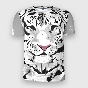 Мужская футболка 3D спортивная с принтом Белый снежный тигр , 100% полиэстер с улучшенными характеристиками | приталенный силуэт, круглая горловина, широкие плечи, сужается к линии бедра | 2022 | art | beast | new year | predator | splashes and drops | white tiger | year of the tiger | белый тигр | брызги и капли | год тигра | зверь | искусство | новый год | хищник