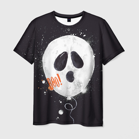 Мужская футболка 3D с принтом Шарик пугайка (черный, полиэстер) в Санкт-Петербурге, 100% полиэфир | прямой крой, круглый вырез горловины, длина до линии бедер | fun | helloween | party | scary | ведьма | вечеринка | день | духи | колдовство | мрачно | оригинальный | подарок | праздник | привидение | пугать | святые | тыква | ужас | хэллоуин | черный | шарик
