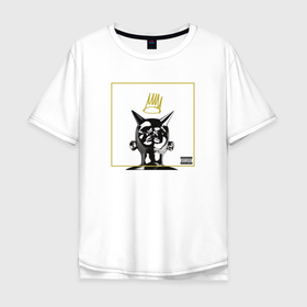 Мужская футболка хлопок Oversize с принтом Born Sinner в Новосибирске, 100% хлопок | свободный крой, круглый ворот, “спинка” длиннее передней части | born sinner | j cole | альбом | корона | обложка | обложка альбома | ребенок | рога