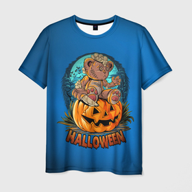 Мужская футболка 3D с принтом Мишка маньяк в Тюмени, 100% полиэфир | прямой крой, круглый вырез горловины, длина до линии бедер | Тематика изображения на принте: halloween | арт | графика | зомби | медведь | мистика | праздник | тыква | ужасы | хэллоуин