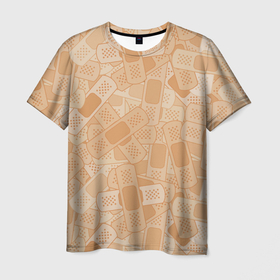 Мужская футболка 3D с принтом Просто пластыри в Тюмени, 100% полиэфир | прямой крой, круглый вырез горловины, длина до линии бедер | заклеить | медицина | паттерн | пластырь | починить | починка | узор | юмор