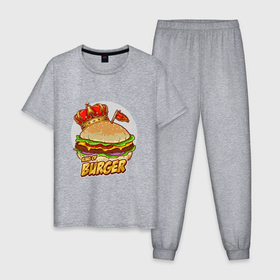 Мужская пижама хлопок с принтом Королевский бургер в Петрозаводске, 100% хлопок | брюки и футболка прямого кроя, без карманов, на брюках мягкая резинка на поясе и по низу штанин
 | булочка | бургер | гамбургер | иллюстрация | корона | котлета | макдак | чизбургер
