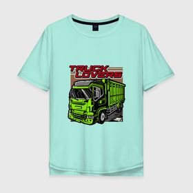 Мужская футболка хлопок Oversize с принтом Love Trucks в Екатеринбурге, 100% хлопок | свободный крой, круглый ворот, “спинка” длиннее передней части | cars | грузовик | зеленый | иллюстрация | машина