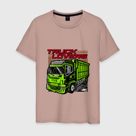 Мужская футболка хлопок с принтом Love Trucks в Курске, 100% хлопок | прямой крой, круглый вырез горловины, длина до линии бедер, слегка спущенное плечо. | cars | грузовик | зеленый | иллюстрация | машина