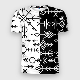 Мужская футболка 3D Slim с принтом ДРЕВНИЕ СЛАВЯНСКИЕ РУНЫ в Белгороде, 100% полиэстер с улучшенными характеристиками | приталенный силуэт, круглая горловина, широкие плечи, сужается к линии бедра | runes | древние знаки | древние славянские руны | знак рода | знаки | иероглифы | руны | русь | символы | славяне | славянская символика | славянские руны | я русский