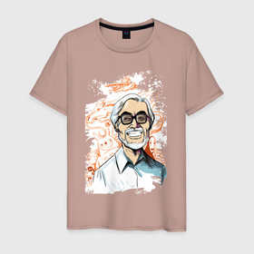 Мужская футболка хлопок с принтом HayaoTotoro в Белгороде, 100% хлопок | прямой крой, круглый вырез горловины, длина до линии бедер, слегка спущенное плечо. | anime | cartoon | hayao miyazaki | miyazaki | portrait | totoro | аниме | миядзаки | портрет | рисунок | тоторо | хаяо миядзаки