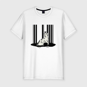 Мужская футболка хлопок Slim с принтом Штрих код королевы кошка в Санкт-Петербурге, 92% хлопок, 8% лайкра | приталенный силуэт, круглый вырез ворота, длина до линии бедра, короткий рукав | Тематика изображения на принте: киса | киска | королева | кошка | львица | пантера | тигрица