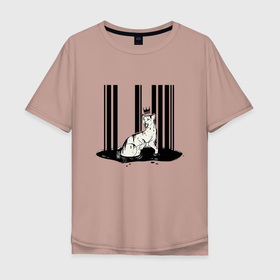 Мужская футболка хлопок Oversize с принтом Штрих код королевы кошка , 100% хлопок | свободный крой, круглый ворот, “спинка” длиннее передней части | киса | киска | королева | кошка | львица | пантера | тигрица