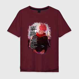Мужская футболка хлопок Oversize с принтом МАГИЧЕСКАЯ БИТВА СУКУНА ИТАДОРИ ЗАСТАВКА АНИМЕ в Кировске, 100% хлопок | свободный крой, круглый ворот, “спинка” длиннее передней части | Тематика изображения на принте: anime | japan | japanese | jujutsu | jujutsu kaisen | kaisen | sukuna | tattoo | аниме | двуликий призрак | иероглифы | инумаки | итадори | итадори юдзи | магическая битва | нобара | панда | рёмен | рёмен сукуна | сатору | сукуна