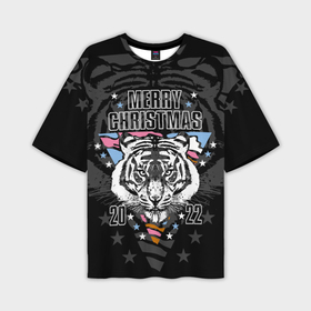 Мужская футболка OVERSIZE 3D с принтом Merry Christmas 2022 в Петрозаводске,  |  | 2022 | beast | merry christmas | new year | predator | stars | stern look | white tiger | year of the tiger | белый тигр | год тигра | звезды | зверь | новый год | суровый взгляд | хищник