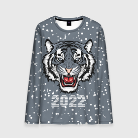 Мужской лонгслив 3D с принтом Водяной тигр 2022 в Санкт-Петербурге, 100% полиэстер | длинные рукава, круглый вырез горловины, полуприлегающий силуэт | 2022 | beast | fangs | merry christmas | new year | predator | snow | stars | stern grin | water tiger | winter | year of the tiger | водяной тигр | год тигра | звезды | зверь | зима | клыки | новый год | снег | суровый оскал | хищник