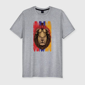 Мужская футболка хлопок Slim с принтом Lion Sparta в Тюмени, 92% хлопок, 8% лайкра | приталенный силуэт, круглый вырез ворота, длина до линии бедра, короткий рукав | Тематика изображения на принте: lion | sparta | звери | кошка | лев | спарта