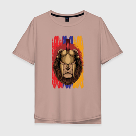 Мужская футболка хлопок Oversize с принтом Lion Sparta в Тюмени, 100% хлопок | свободный крой, круглый ворот, “спинка” длиннее передней части | Тематика изображения на принте: lion | sparta | звери | кошка | лев | спарта