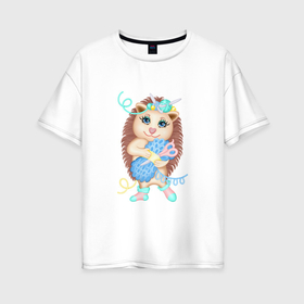 Женская футболка хлопок Oversize с принтом Рукодельница в Екатеринбурге, 100% хлопок | свободный крой, круглый ворот, спущенный рукав, длина до линии бедер
 | вязание | ёжик | ёжики | рукоделие | творчество