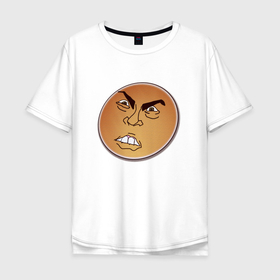 Мужская футболка хлопок Oversize с принтом Злая мордочка в Екатеринбурге, 100% хлопок | свободный крой, круглый ворот, “спинка” длиннее передней части | злое лицо | злое солнце | недовольное лицо | смайл | смайл злой
