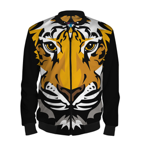 Мужской бомбер 3D с принтом Суровый взгляд тигра в Санкт-Петербурге, 100% полиэстер | застегивается на молнию, по бокам два кармана без застежек, по низу бомбера и на воротнике - эластичная резинка | 2022 | beast | look | merry christmas | new year | predator | stern | tiger | year of the tiger | взгляд | год тигра | зверь | новый год | суровый | тигр | хищник