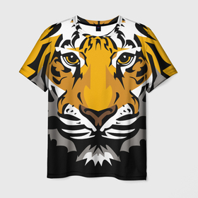 Мужская футболка 3D с принтом Суровый взгляд тигра , 100% полиэфир | прямой крой, круглый вырез горловины, длина до линии бедер | 2022 | beast | look | merry christmas | new year | predator | stern | tiger | year of the tiger | взгляд | год тигра | зверь | новый год | суровый | тигр | хищник