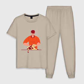 Мужская пижама хлопок с принтом Уход за питомцем , 100% хлопок | брюки и футболка прямого кроя, без карманов, на брюках мягкая резинка на поясе и по низу штанин
 | иллюстрация | котенок | кошка | уход | человек