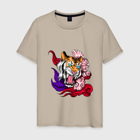 Мужская футболка хлопок с принтом Тигриный стиль в Тюмени, 100% хлопок | прямой крой, круглый вырез горловины, длина до линии бедер, слегка спущенное плечо. | colorful | арт | иллюстрация | тигр | тигренок