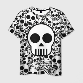 Мужская футболка 3D с принтом черепа чб в Петрозаводске, 100% полиэфир | прямой крой, круглый вырез горловины, длина до линии бедер | 2d | 3d | black | black and white | halloween | white | белый | хэллоуин | хэлуин | чб | череп | черепа | черно белый | черный