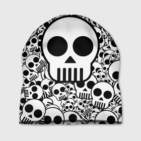 Шапка 3D с принтом черепа чб в Кировске, 100% полиэстер | универсальный размер, печать по всей поверхности изделия | 2d | 3d | black | black and white | halloween | white | белый | хэллоуин | хэлуин | чб | череп | черепа | черно белый | черный