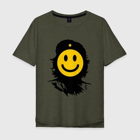 Мужская футболка хлопок Oversize с принтом ЧЕ ГЕВАРА СМАЙЛИК в Курске, 100% хлопок | свободный крой, круглый ворот, “спинка” длиннее передней части | Тематика изображения на принте: che | cuba | face | guevarra | happy | revolution.lider | smile | веселье | геварра | голова | куба | лидер | личность | портрет | революция | смайл | смайлик | улыбка | че