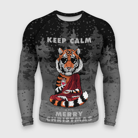 Мужской рашгард 3D с принтом Keep calm and Merry Christmas ,  |  | 2022 | beast | buddhist | heart | keep calm and merry christmas | meditation | new year | spruce forest | tiger | year of the tiger | буддист | год тигра | ельник | зверь | медитация | новый год | сердце | тигр | черные очки