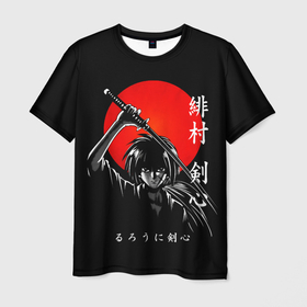Мужская футболка 3D с принтом Химура Кенсин   Rurouni Kenshin в Курске, 100% полиэфир | прямой крой, круглый вырез горловины, длина до линии бедер | Тематика изображения на принте: rk | ruroken | rurouni kenshin | samurai x | аниме | бродяга кэнсин | манга | самурай икс | химура